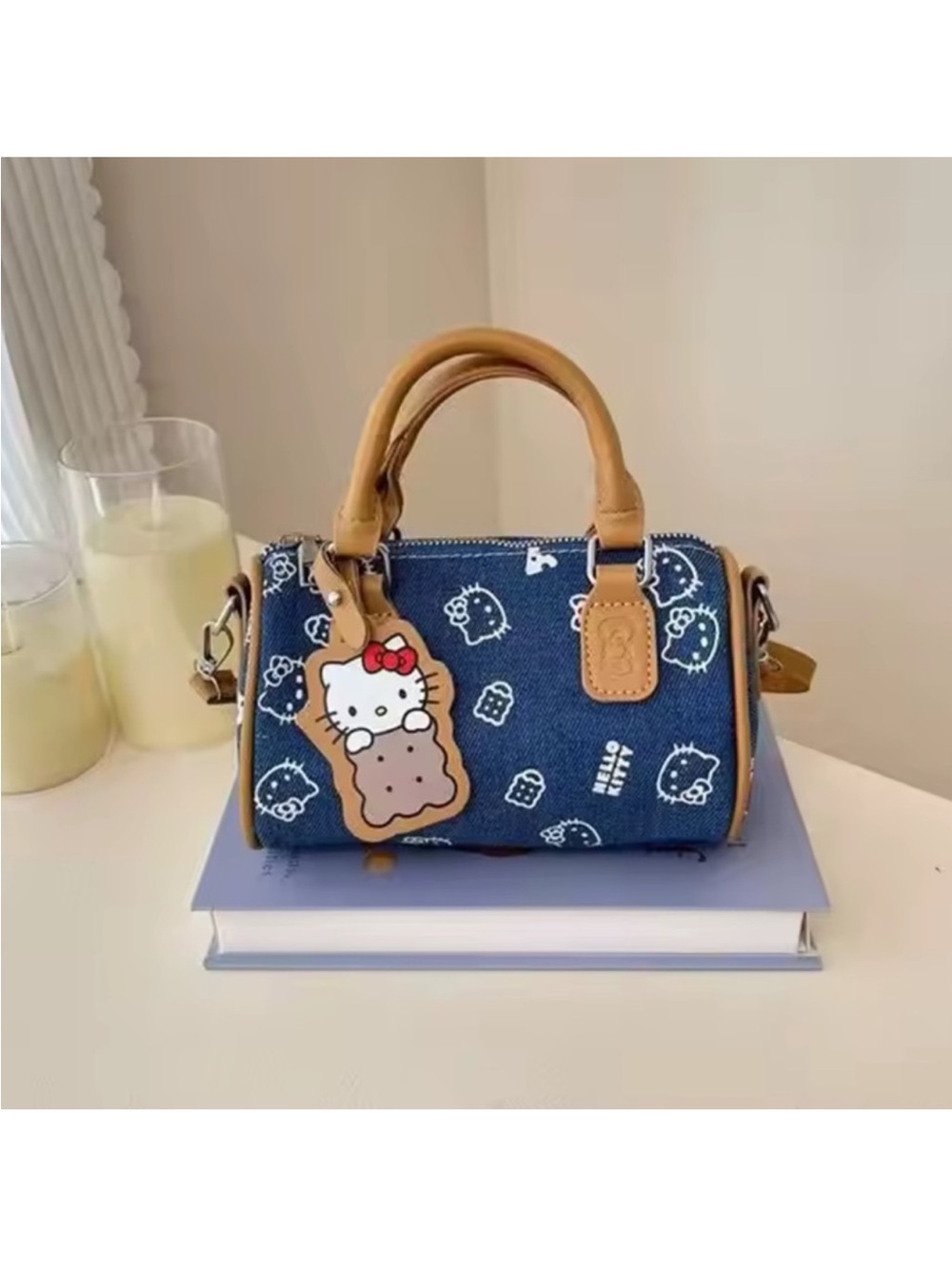 Hello Kitty Blue Denim Mini Satchel with Tan Trim/ Purse/Handbag/ Crossbody